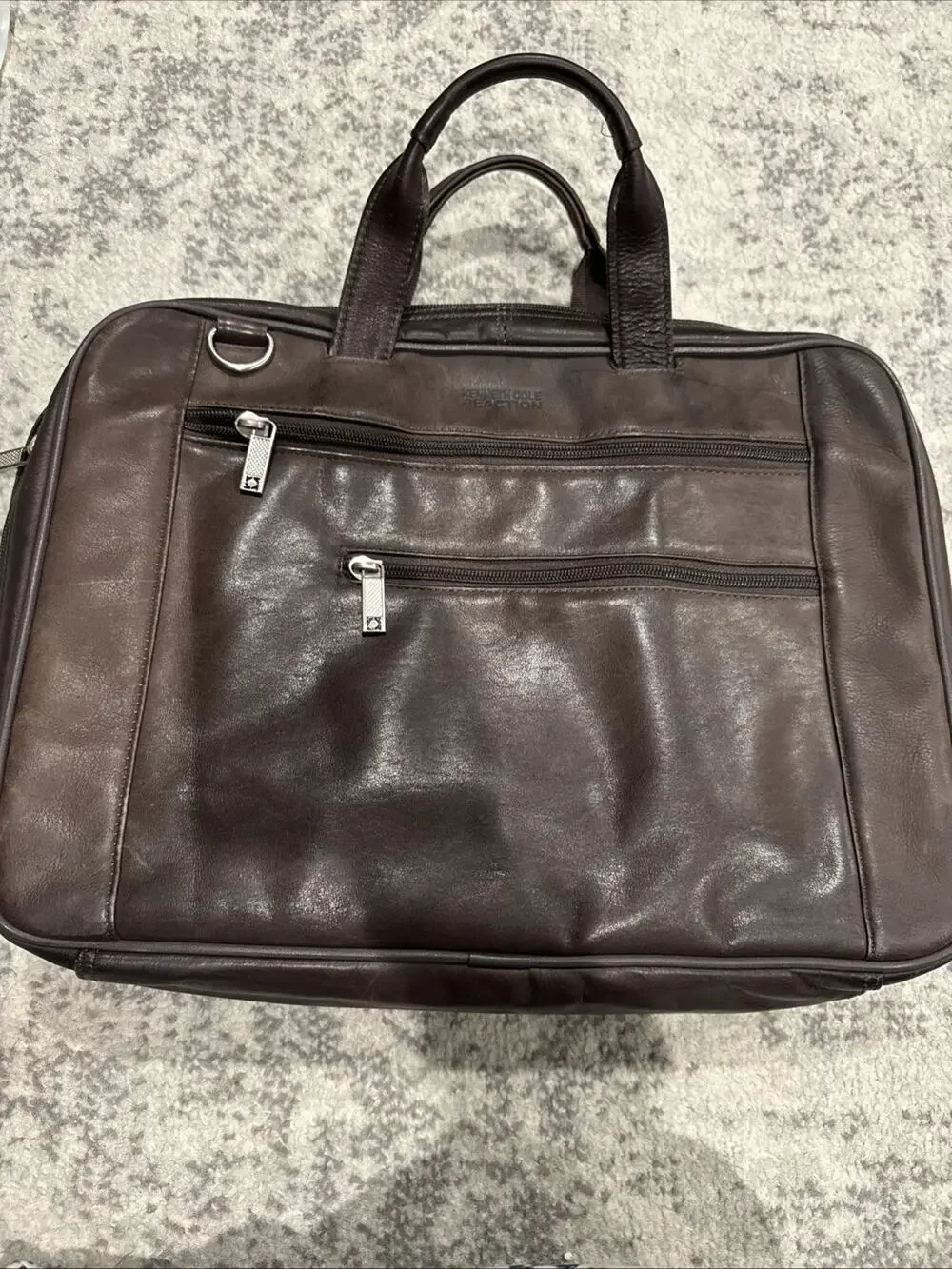Kenneth Cole Reaction Brown Leather Briefcase Laptop Messenger Bag